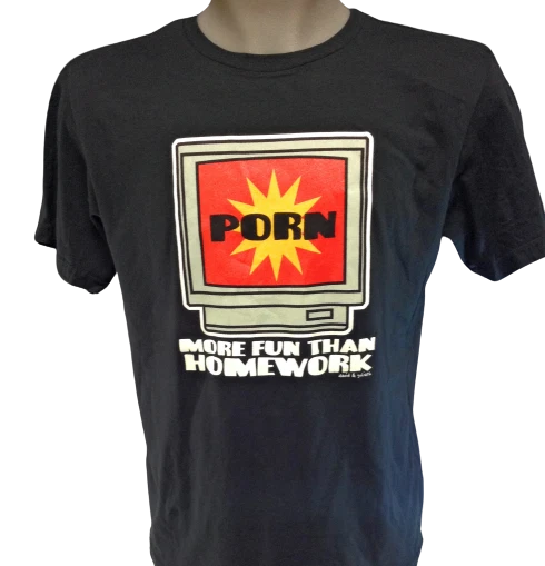 Mens David & Goliath Computer Porn More Fun Than Homework Novelty Tee T-Shirt