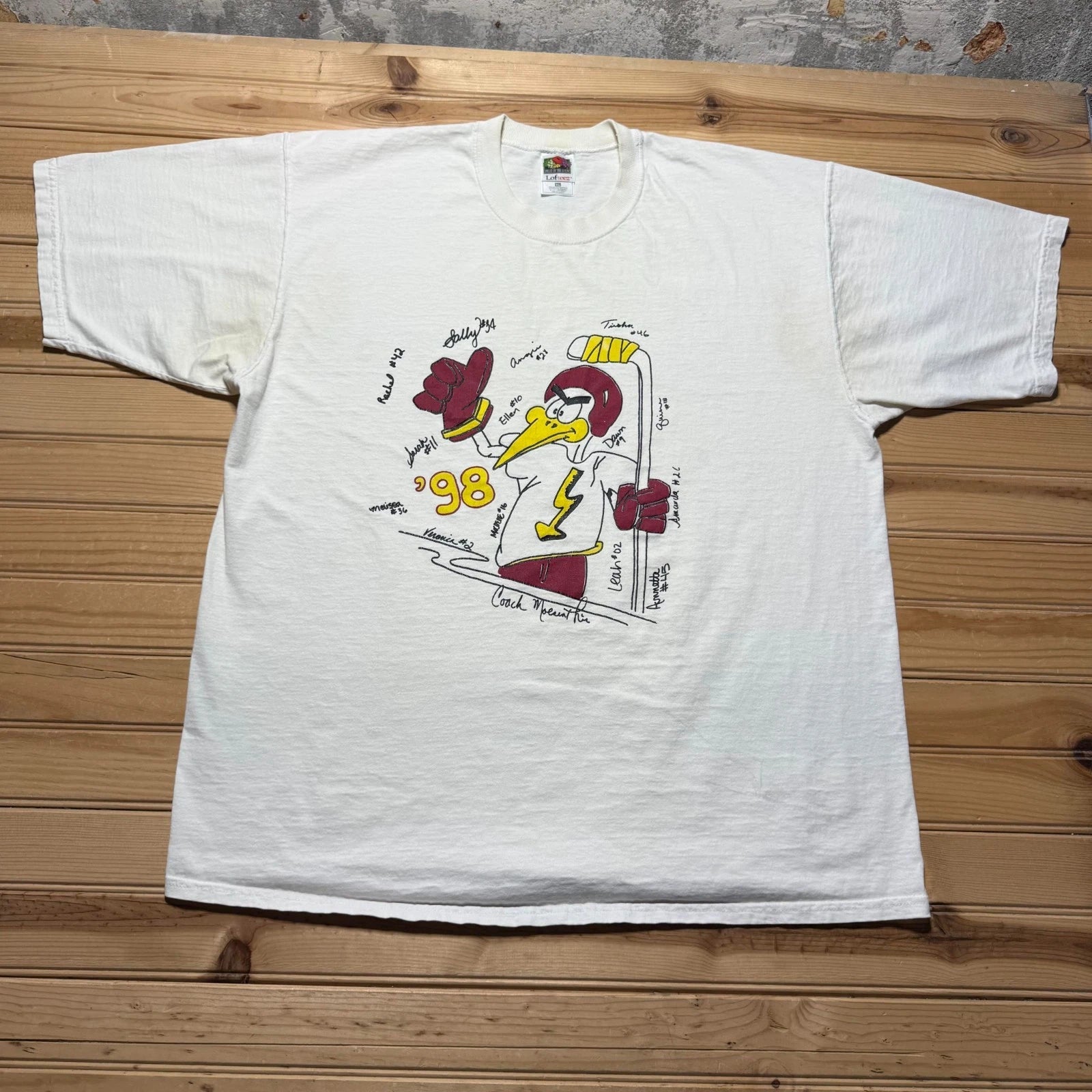 Vintage 1998 Team Signed Mascot Ice Hockey Cartoon Sports Graphic T-Shirt - XL