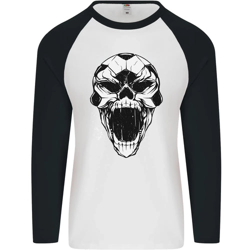 A Football Skull Soccer Footy Mens L/S Baseball T-Shirt