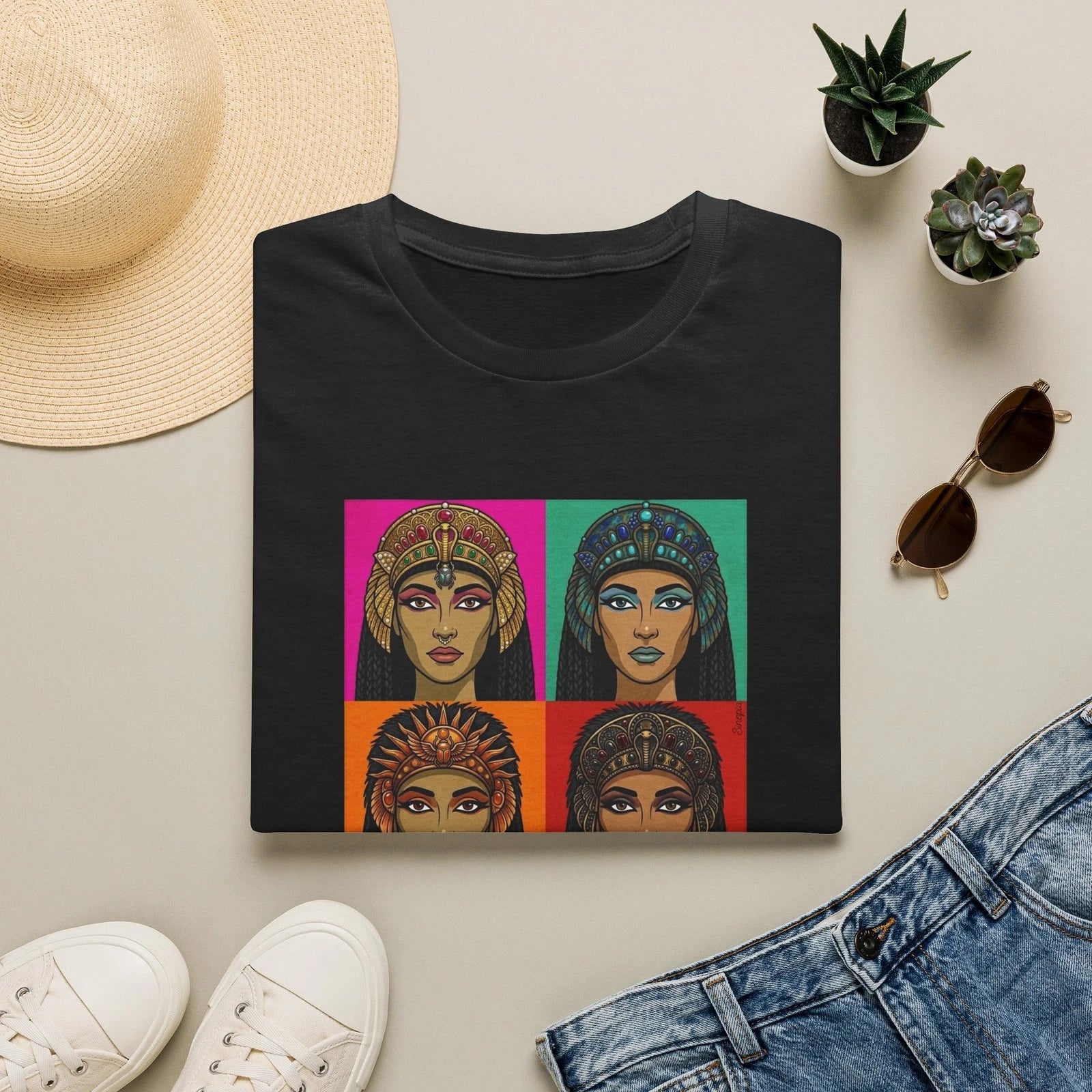 Pop Art Egyptian Queens T-Shirt | Cleopatra Tee | White, Black, S-M-L-XL-2XL