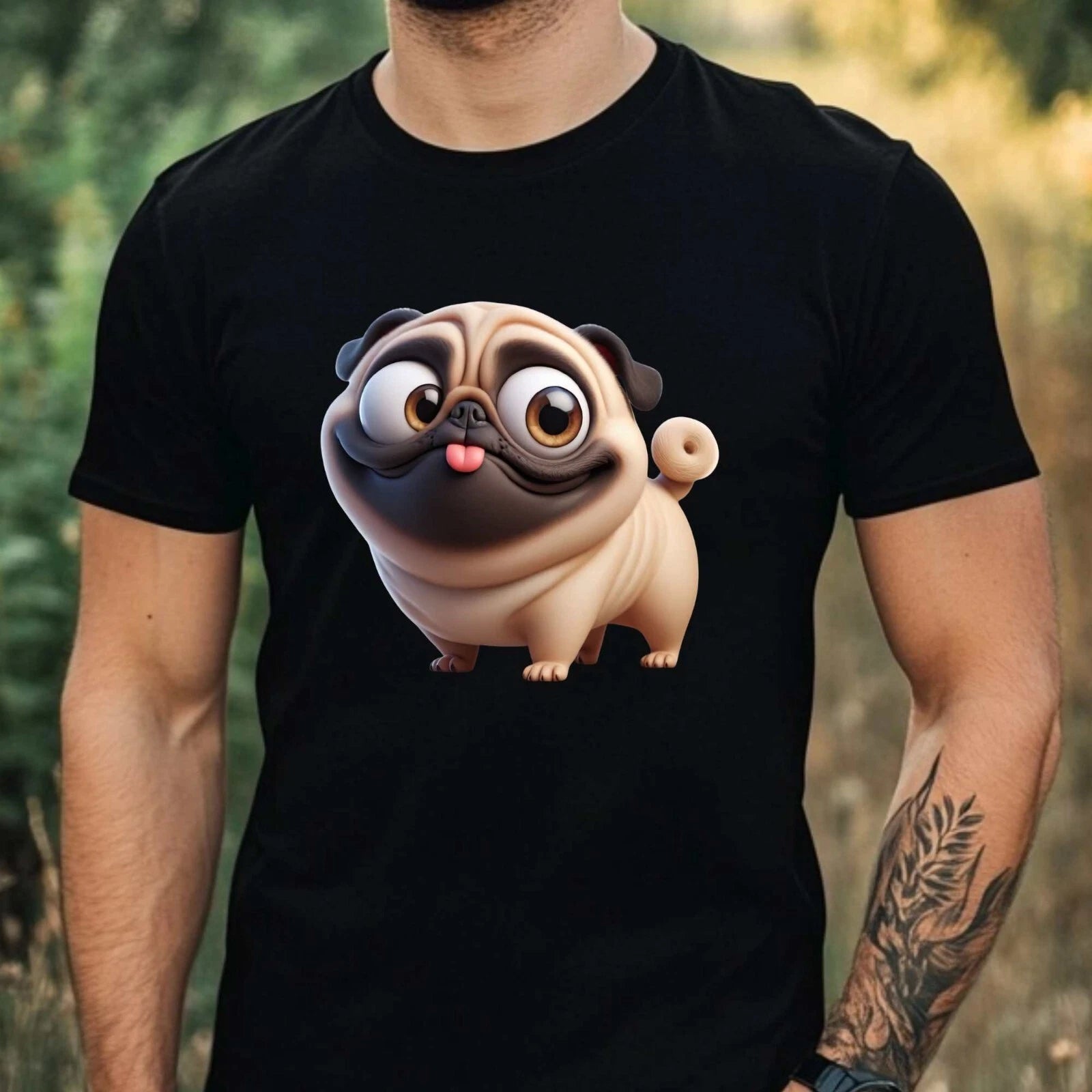 Mens Funny Pug Motif Cotton T-Shirt Size XS to 5XL