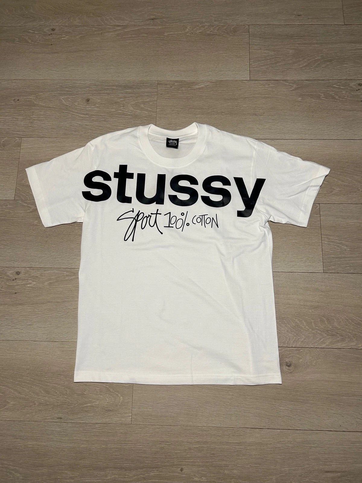 Vintage White Stussy Shirt ‘100% Sport Cotton’ Pigminted Dyed Tee ‘natural’
