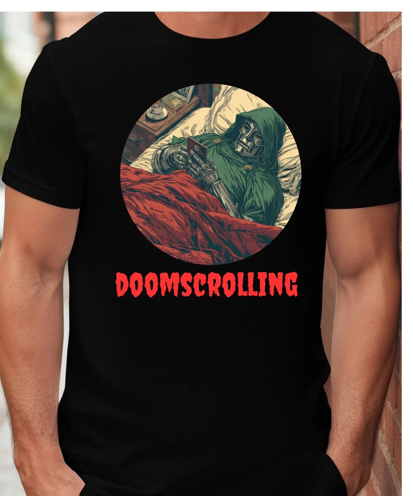 Doomscrolling Dr Doom Funny Geek Nerd Comics Brainrot Unisex Heavy Cotton Tee 7
