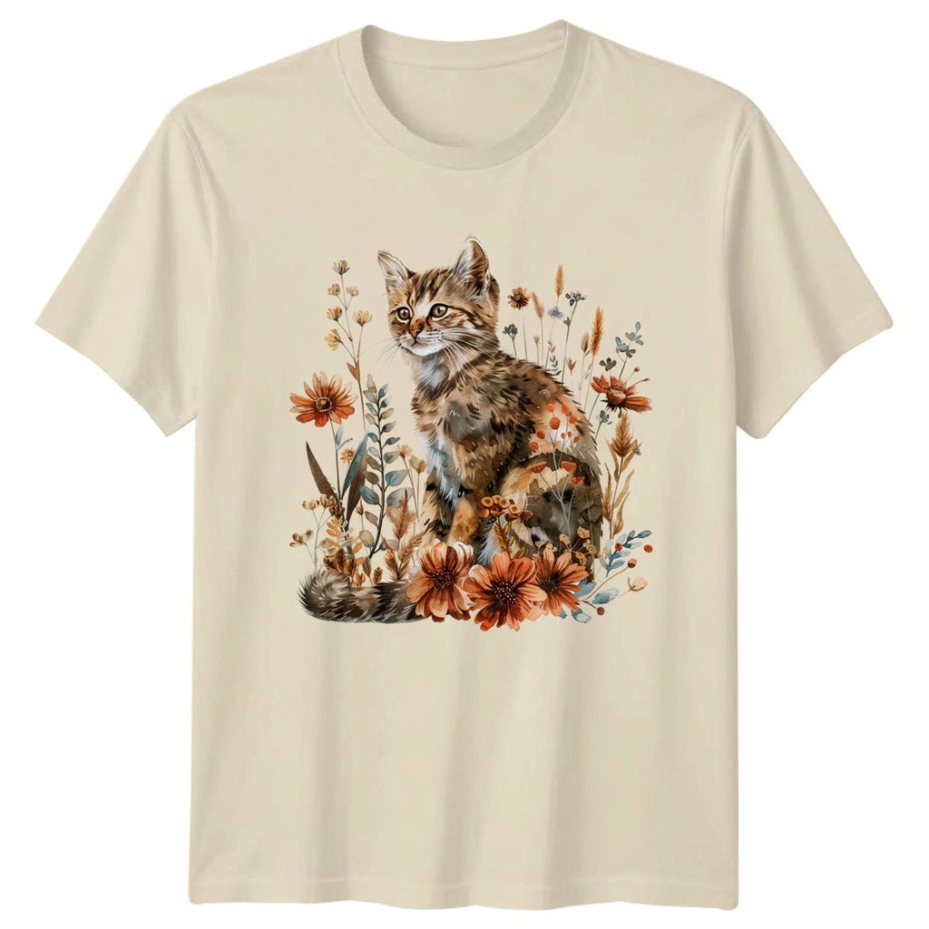 Boho Cat Floral T-Shirt Womens Nature Art 2026 Birthday Gift For Her