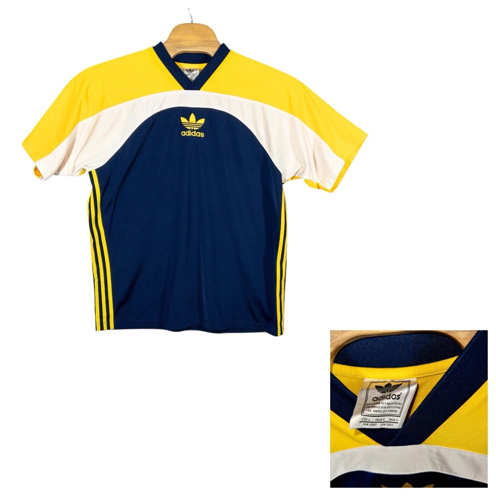 Vtg Adidas Soccer Jersey Trefoil Mens Large Futbol 90s Silver Tag Made In Macau