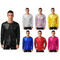 Mens T-shirt Blouse Sequins Pullover 70s Disco Tee Long Sleeve Rave Top Tank