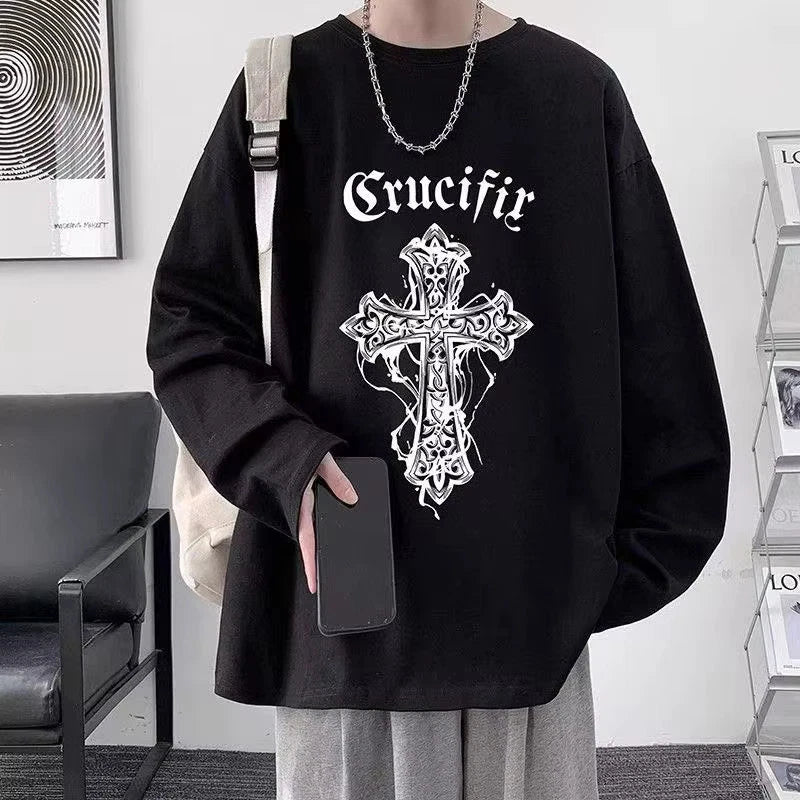 Oversized Grunge Streetwear Sweatshirt Gothic Graphic Pullover Mens M-2XL