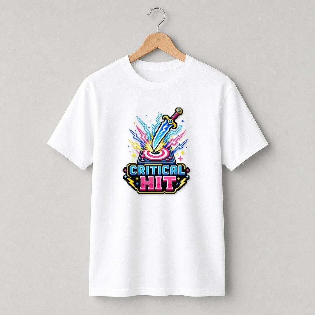 Critical Hit Lightning Sword T-Shirt Retro Gamer Tee Gift