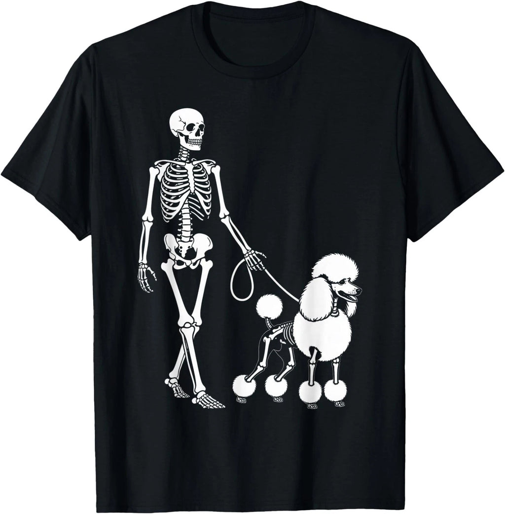 Skeleton Walking Poodle Dog Lovers Halloween Humor T-Shirt