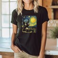 Kawaii Cat Ramen Starry Night Van Gogh Retro Japanese Anime T-Shirt