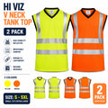 2 Pack Hi Viz Sleeveless T-Shirt V-Neck Sleeveless Safety Security Work Wear Top