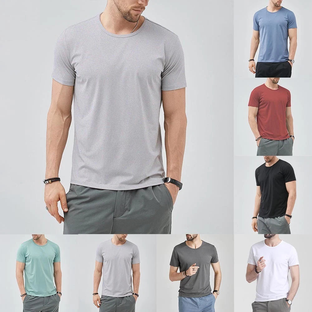 Solid O-Neck T-Shirts for Men Slim Fit Short Sleeve Casual Summer Daily Wear