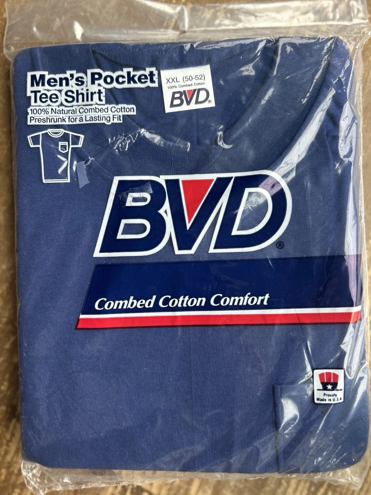 NOS Vintage 90s BVD Preshrunk Combed Cotton Blue Pocket T Shirt Men 2XL USA
