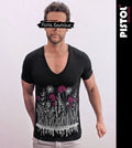Pistol Boutique Men's Black Fitted Deep V-Neck Cotton Short Sleeve T-Shirt