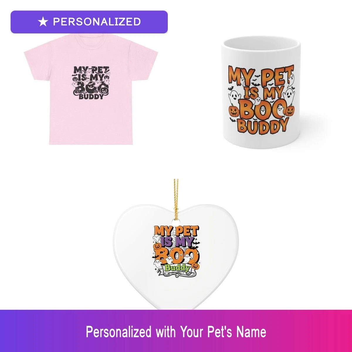 Custom Pet Halloween Gift Set Shirt Mug Ornament Personalized Name Bundle