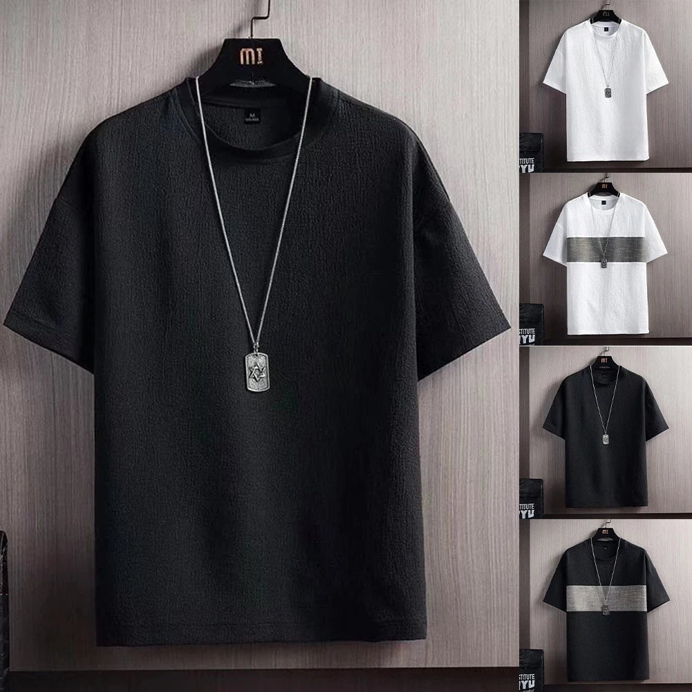 Men's T Shirt Loose Short Sleeve Casual Daily Wear Splicing Texture M-3XL