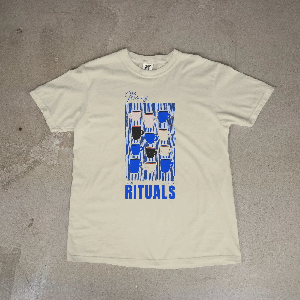 Morning Rituals Coffee T-Shirt Aesthetic Coffee Lover Gift Graphic Tee White