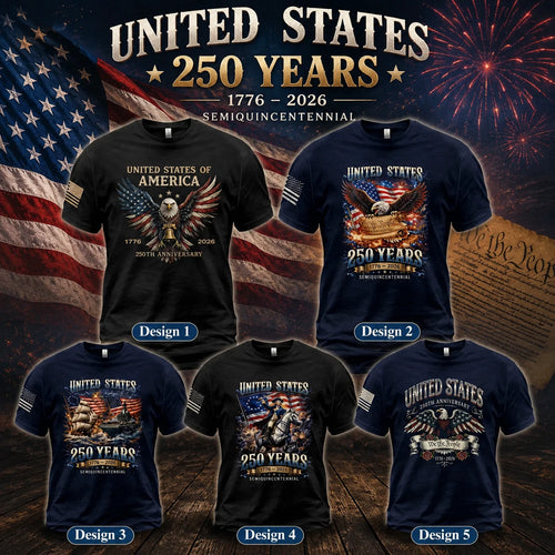 American Independence Day 250th Anniversary 1776-2026 USA Eagle Graphic T-Shirt
