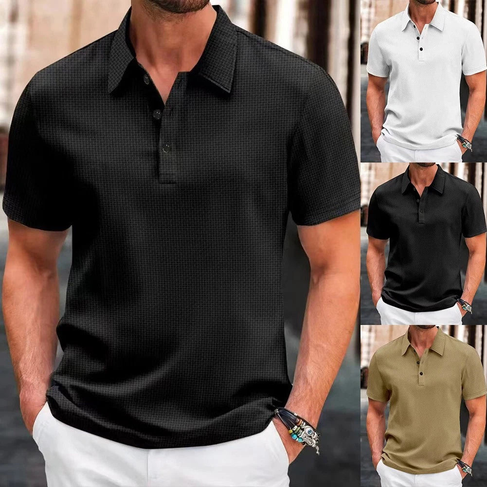 Men's Regular Length Short Sleeve Lapel Shirt for Business and Daily Wear