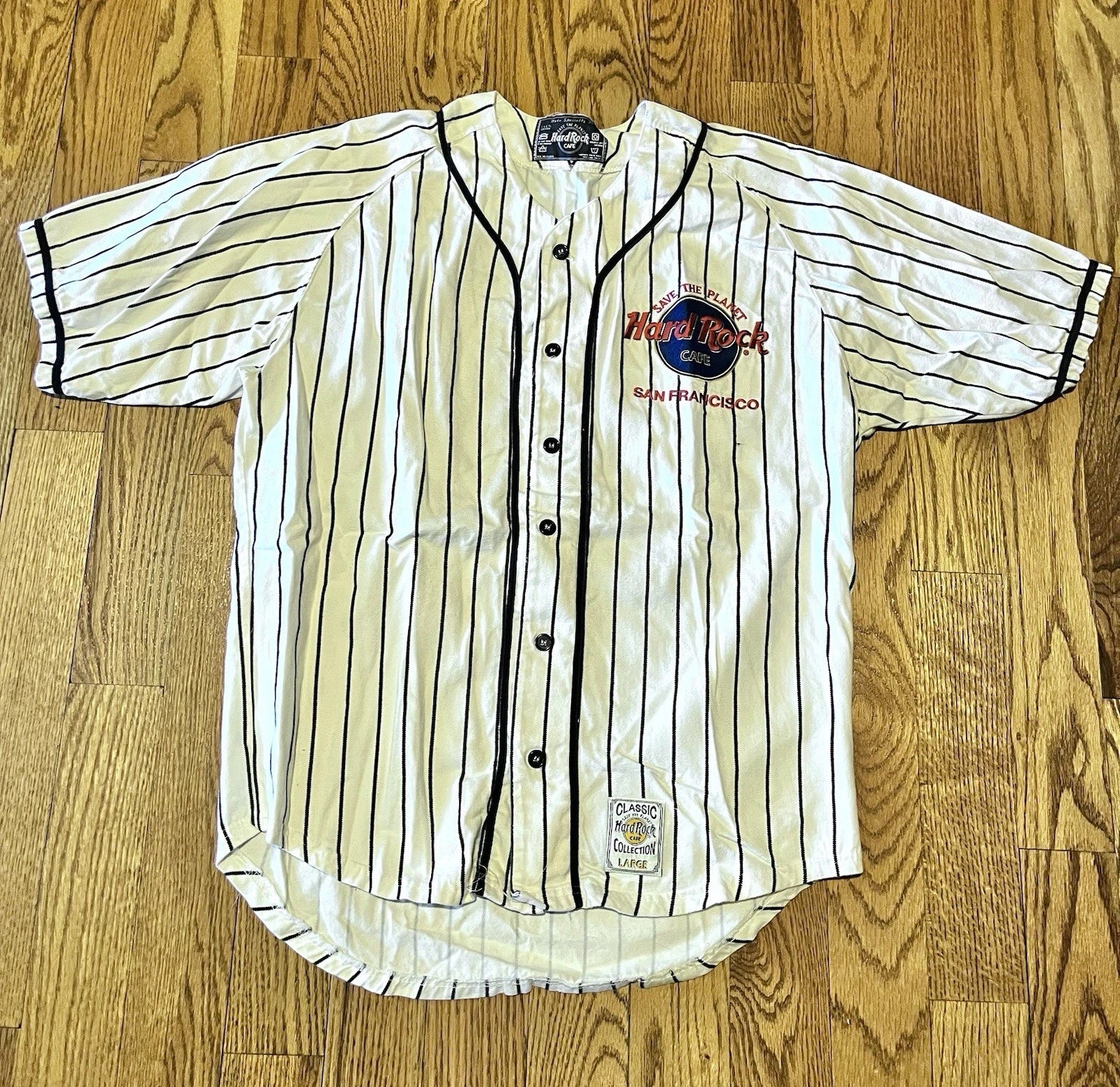 Hard Rock Cafe Save the Planet Shirt Baseball Jersey San Francisco Sz Large