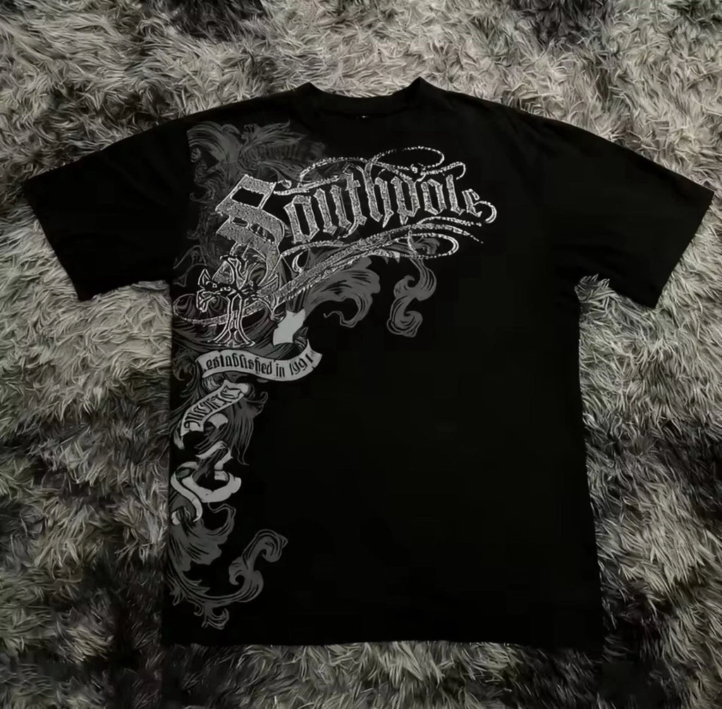 Mens Y2K Gothic Graphic T Shirt Streetwear South pole Tee Top