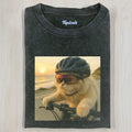 Cute Cat Bicycle T-Shirt Vintage Oversized Funny Meme Cat Graphic Tee