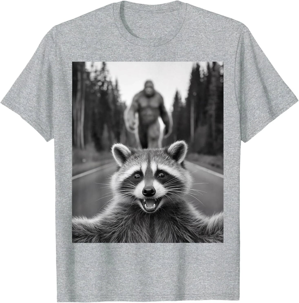 Scared Raccoon Selfie With Sasquatch Bigfoot , Funny Raccoon T-Shirt