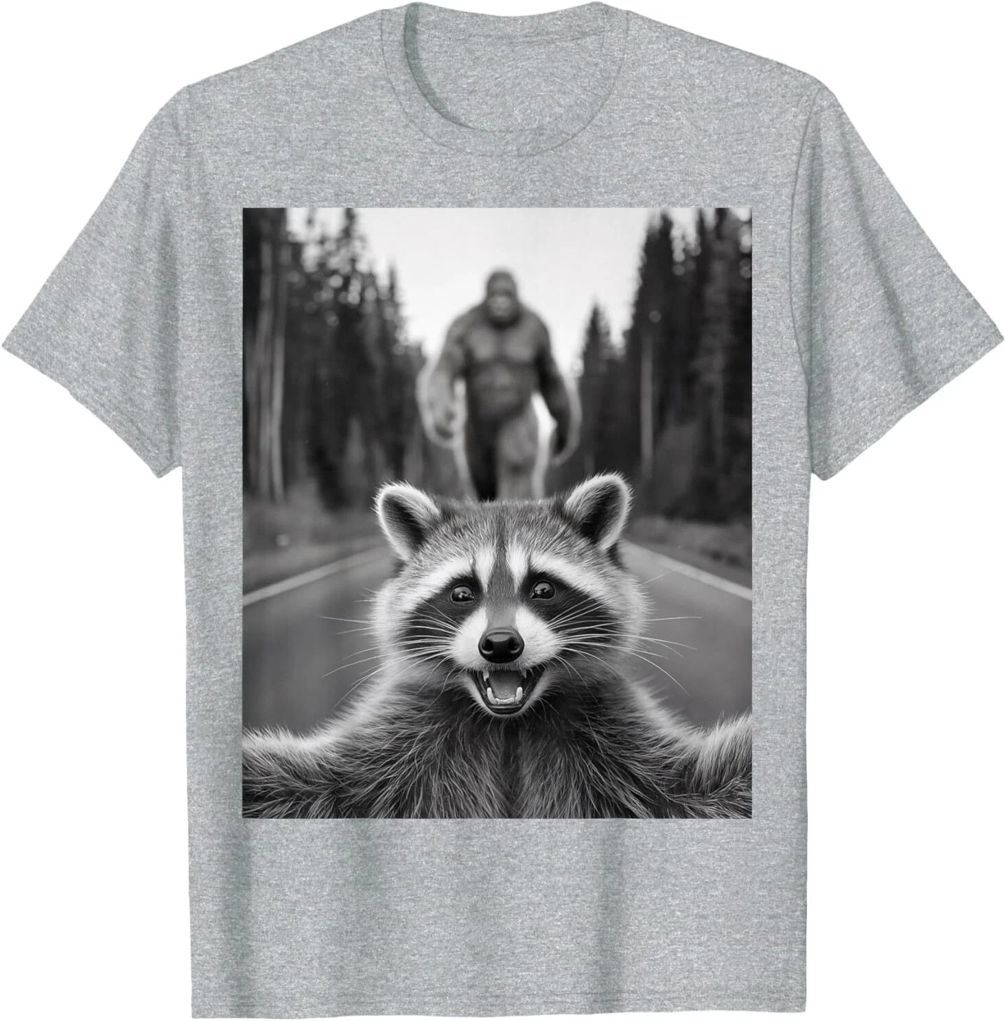 Scared Raccoon Selfie With Sasquatch Bigfoot , Funny Raccoon T-Shirt