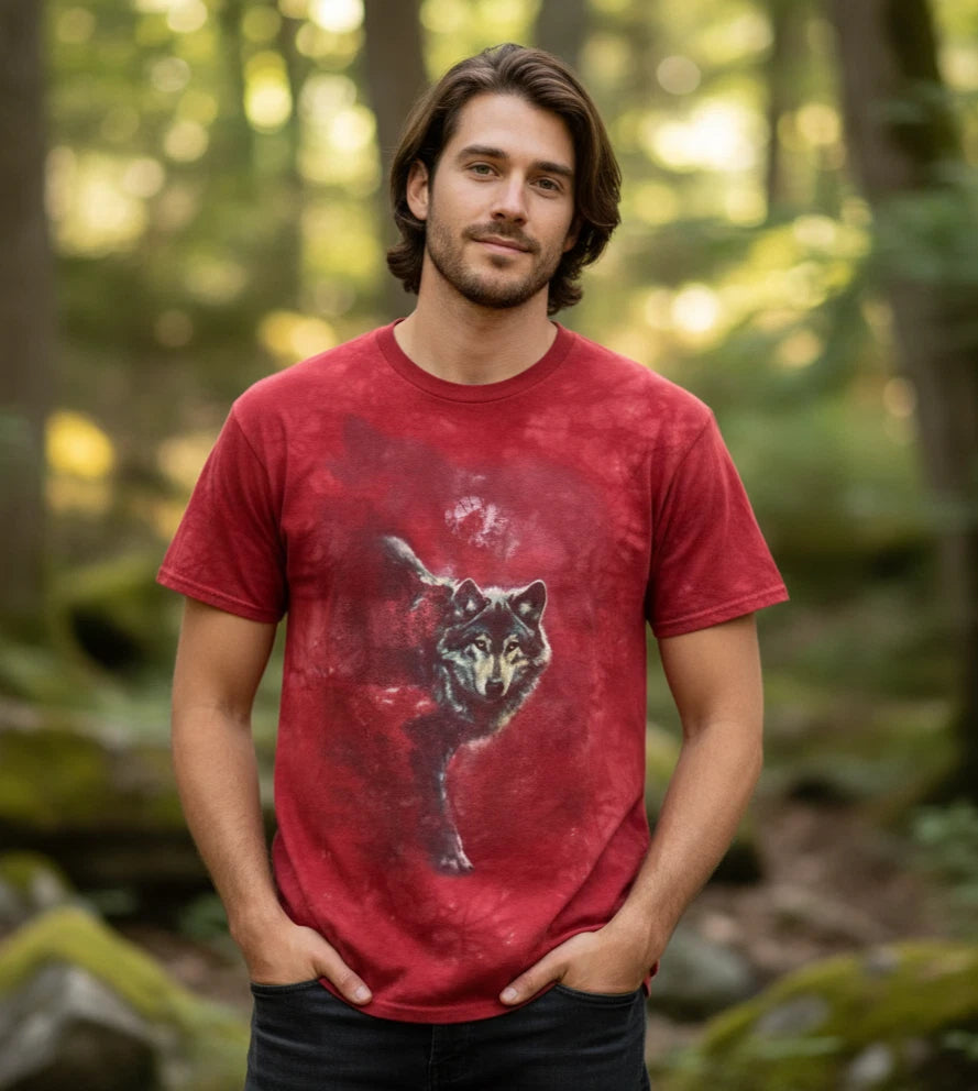 The Mountain Red Tie-Dye Wolf Tee Mens M Red Wildlife Mystic Grunge Streetwear