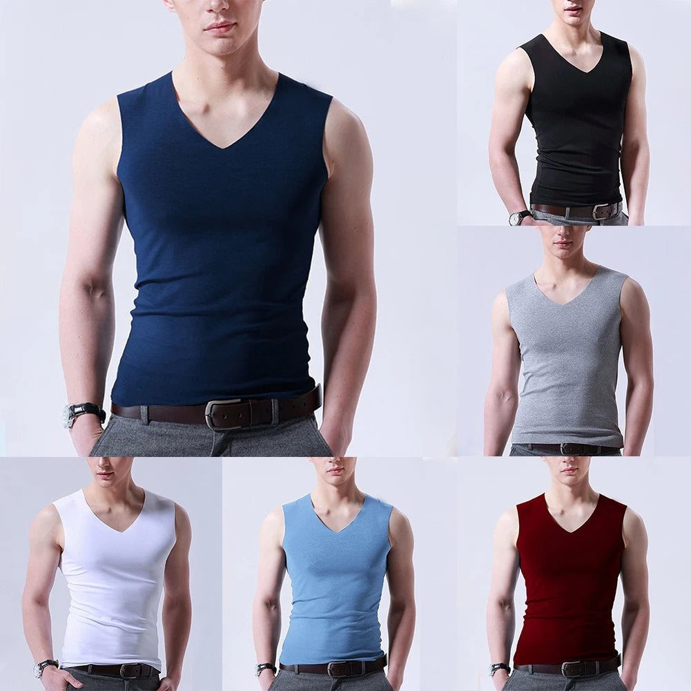 Lightweight Men's V Neck Ice Silk Sleeveless Vest Undershirt Muscle Tank Top