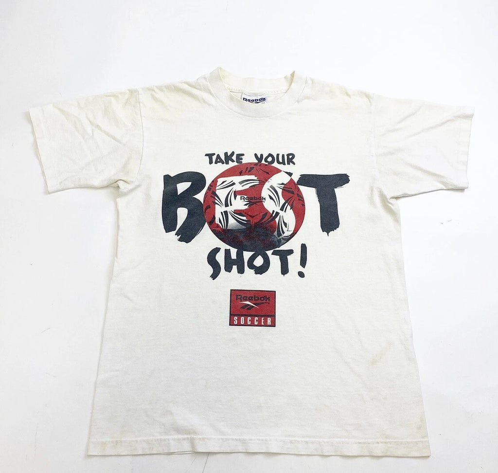 Vintage Reebok Soccer T Shirt Mens Medium White Take Your Best Shot