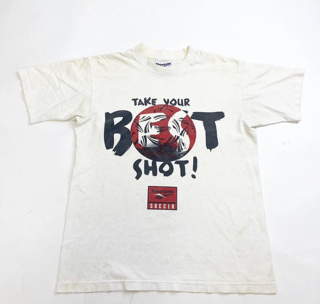 Vintage Reebok Soccer T Shirt Mens Medium White Take Your Best Shot