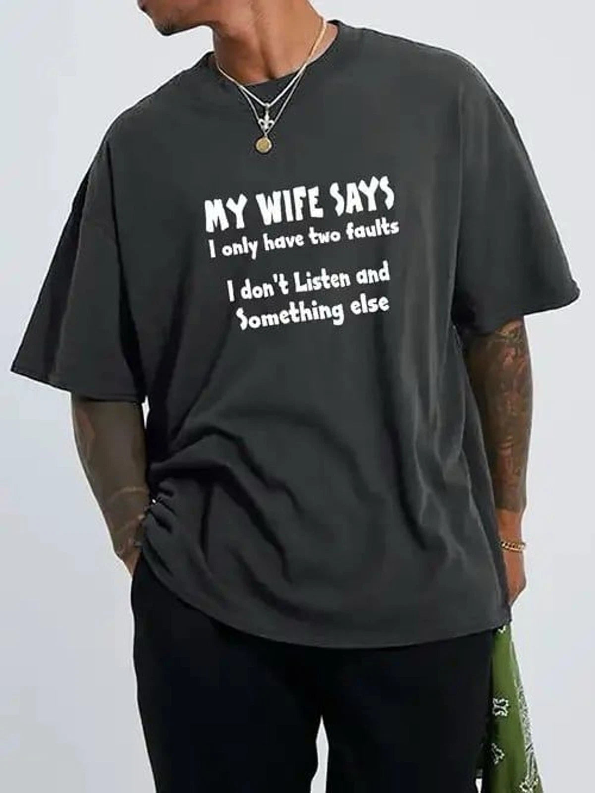 Funny Graphic Tee Men’s XL Father’s Day Husband Dad “Wife Says” T-shirt Black