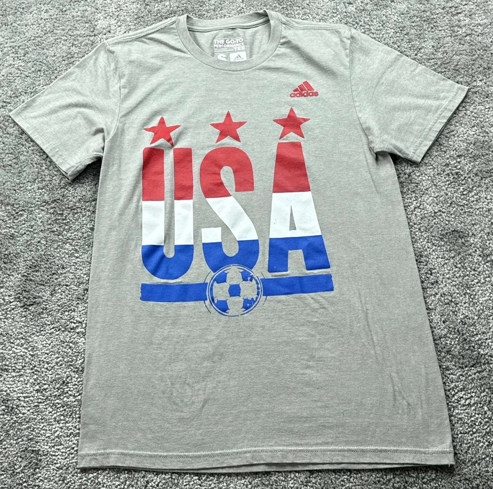 Adidas USA Soccer Shirt Mens Small Gray Climalite Graphic Tee Tagless Patriotic