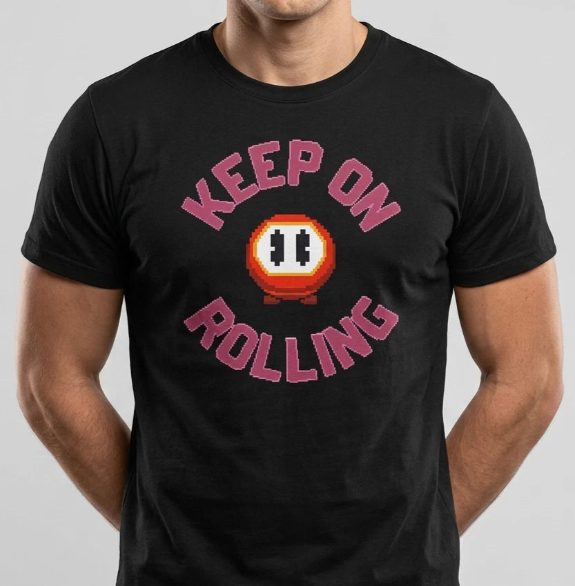 Keep On Rolling Pixel Art T-Shirt Retro Gamer Graphic Tee Unisex Streetwear