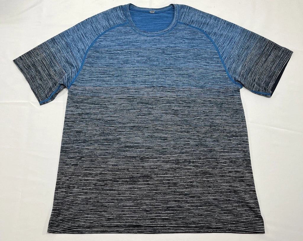 Lululemon Shirt Mens L Blue / Black Fade Athletic Training Tee Lightweight -Read