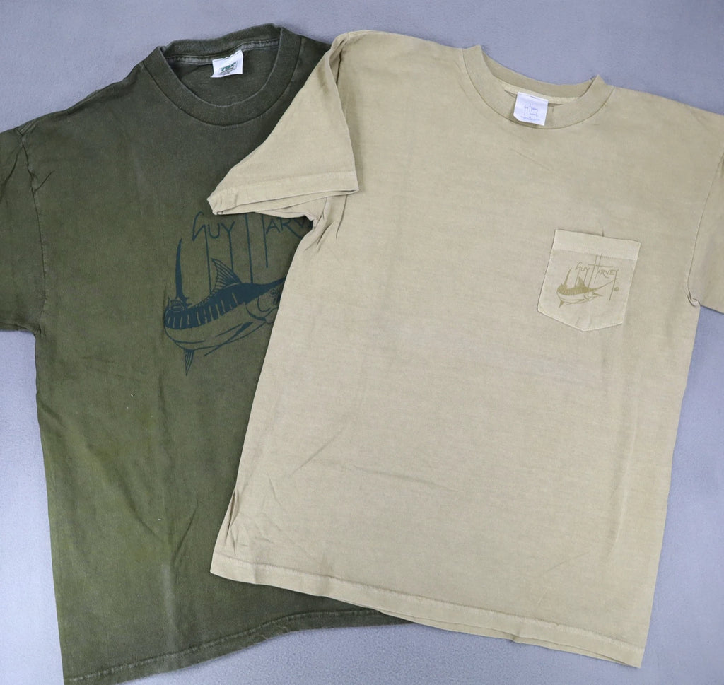 Lot 2 Vintage Guy Harvey Original Fish T-Shirt Mens Sz M Ocean Sea Graphic Heavy