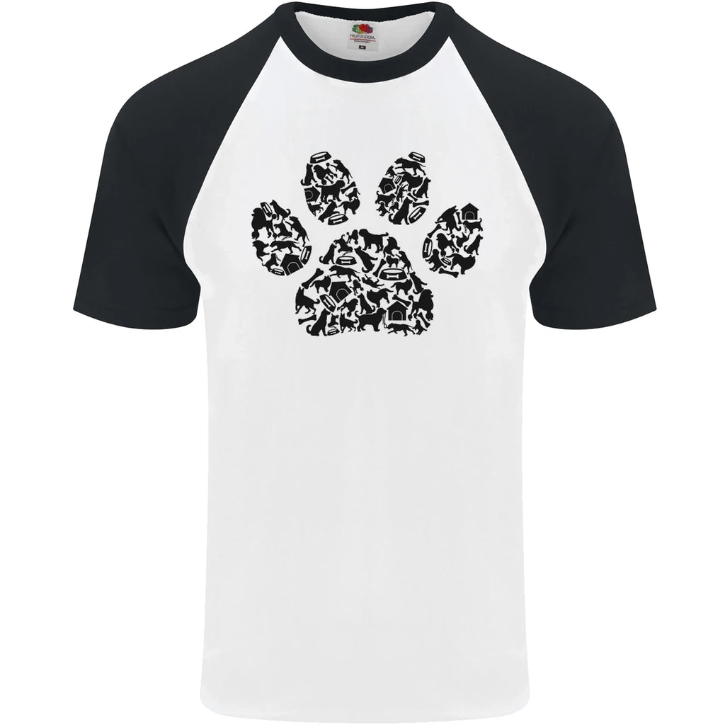 Dog Paw Print Word Art Mens S/S Baseball T-Shirt