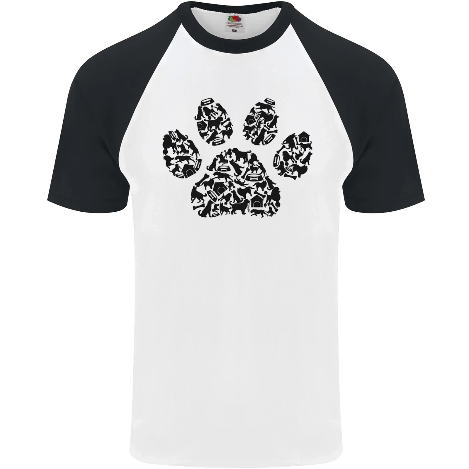 Dog Paw Print Word Art Mens S/S Baseball T-Shirt