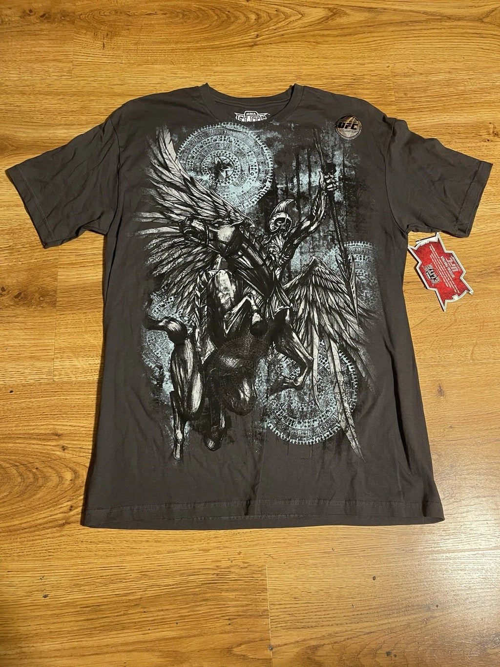 MMA Elite Double Sided Graphic T Shirt Warrior Size Large Y2K Gray NWT
