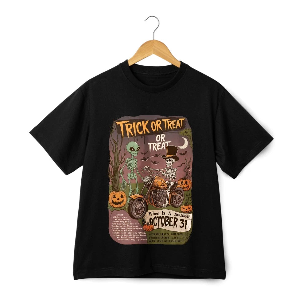 Halloween"Trick or Treat"Cartoon Print T-shirt,Unisex Tee Casual Short-sleeve
