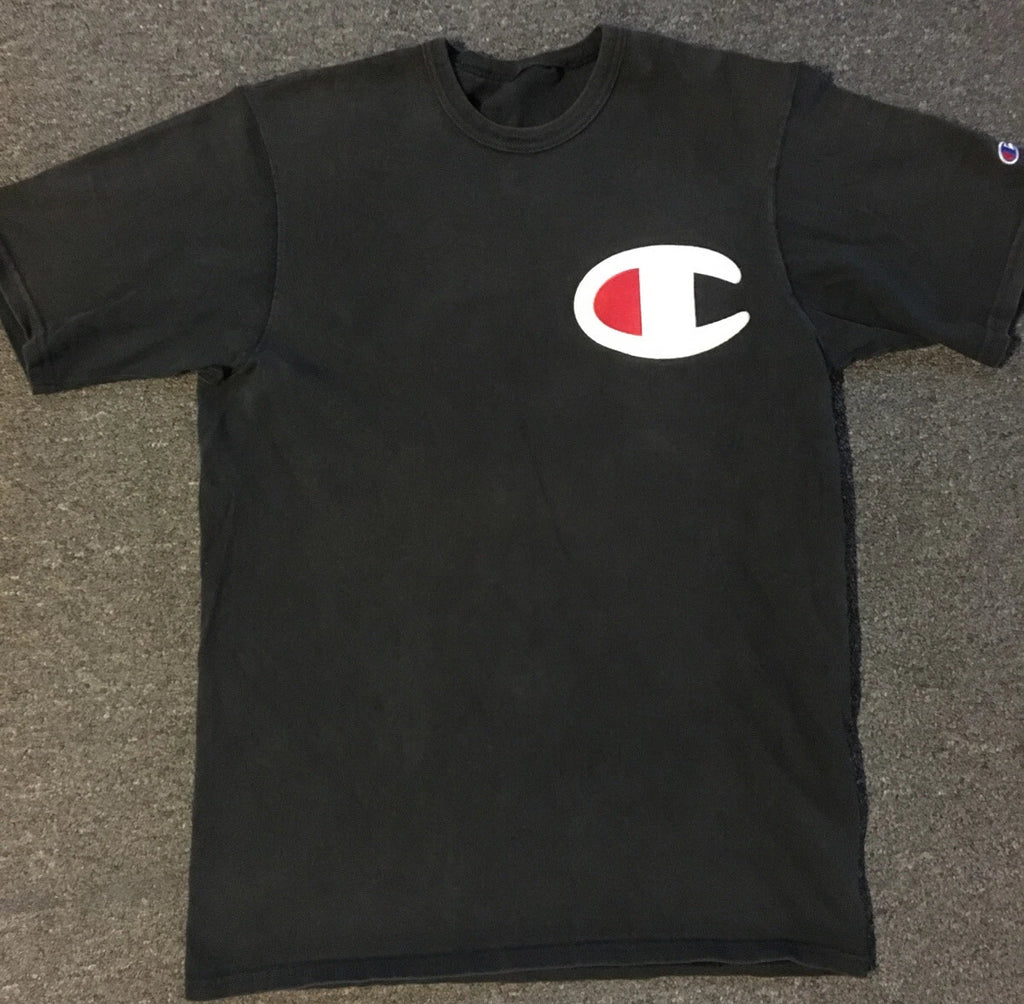 Vtg Champion Big Logo Faded Distress Shirt M L Hip Hop Grunge Track 90s USA Punk