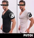 Pistol Boutique Men's Fitted T-Shirt Deep V-Neck YIN YANG Logo Print