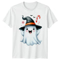 Cute Ghost Witch Hat Floral Womens T-Shirt Spooky Season Halloween Gift For Her