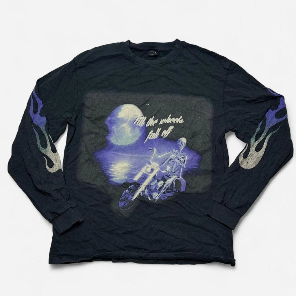 Urban Outfitters Flames Skeleton Motorcycle Graphic Long Sleeve Shirt Size S