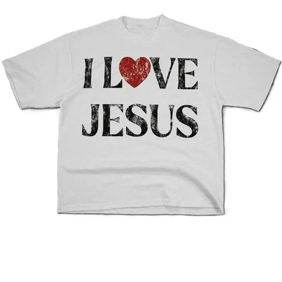 Vintage I Love Jesus Print Short Sleeve T-Shirt Menswear Top Underwear Tshirt