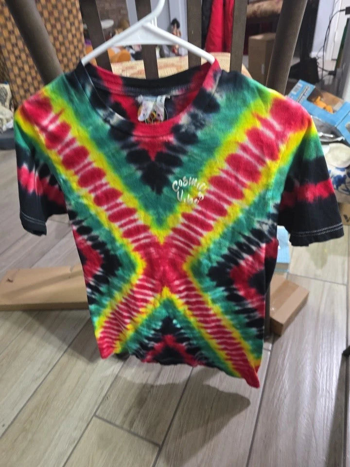 VTG Y2K Tie Dye T-Shirt Adult Small Yellow Red Green Hippie Psychedelic Retro