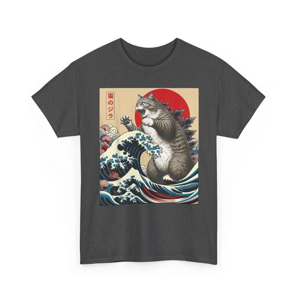 Catzilla Cat Funny T Shirt Japanese Art Ocean Waves Humor Horror Graphic Tee