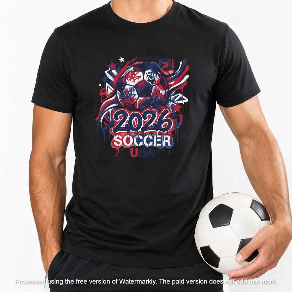 2026 Soccer Ball Graphic T-Shirt | Red White Blue Soccer Design