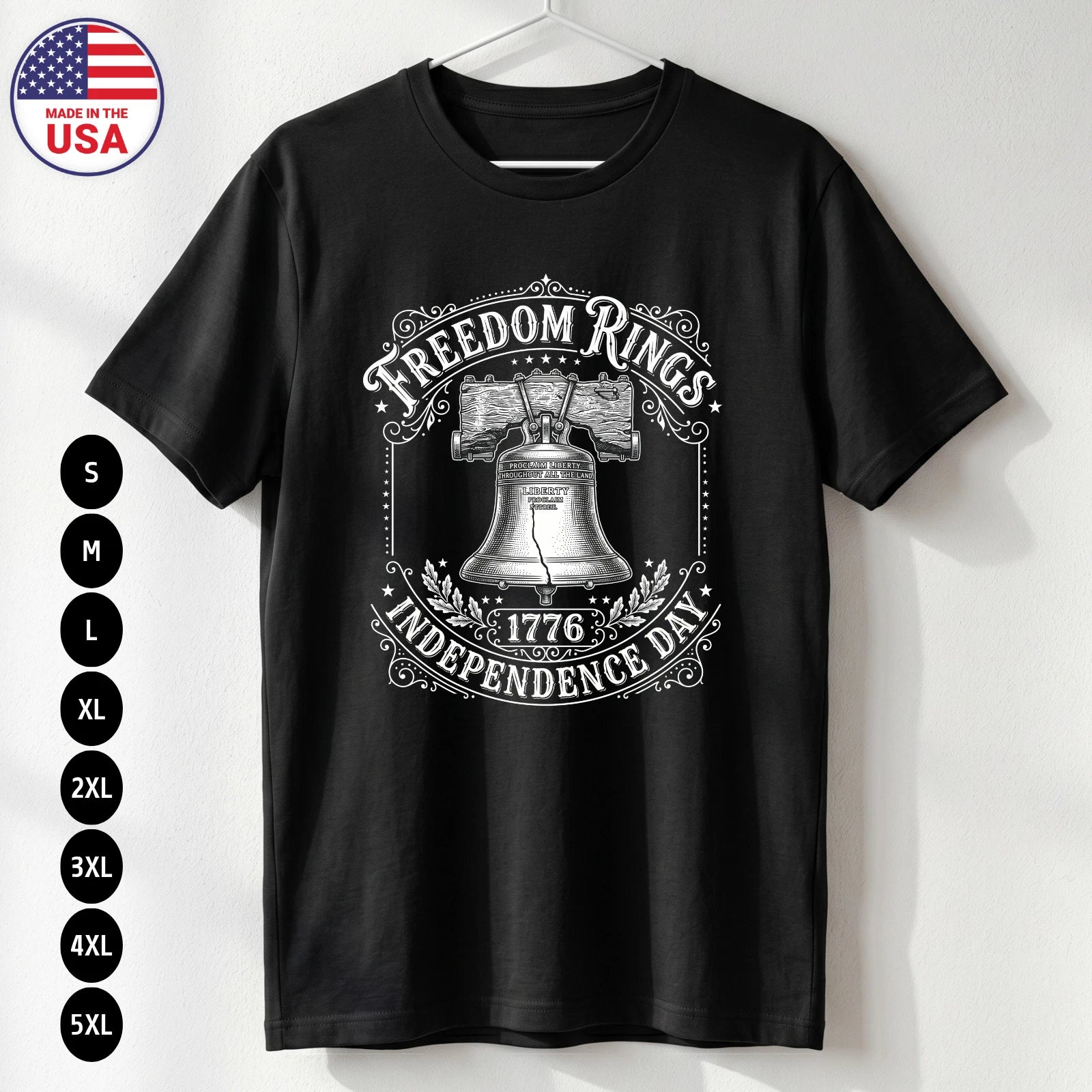 Freedom Rings 1776 T Shirt 4th of July Patriotic USA Gift S-5XL